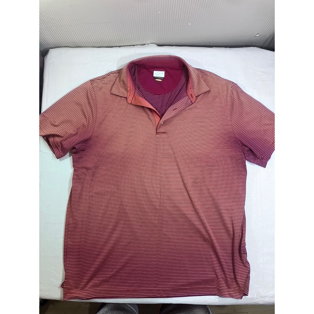 Greg Norman Mens XL PlayDry Striped Polo Shirt Red Ombre Sun Faded‎ Performance